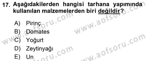 Türk Mutfak Kültürü Dersi 2022 - 2023 Yılı (Final) Dönem Sonu Sınav Soruları 17. Soru