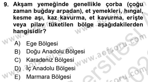 Türk Mutfak Kültürü Dersi 2022 - 2023 Yılı (Final) Dönem Sonu Sınav Soruları 9. Soru