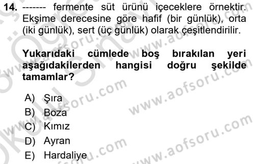 Türk Mutfak Kültürü Dersi 2022 - 2023 Yılı Yaz Okulu Sınav Soruları 14. Soru