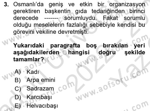 Türk Mutfak Kültürü Dersi 2022 - 2023 Yılı Yaz Okulu Sınav Soruları 3. Soru
