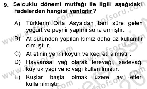 Türk Mutfak Kültürü Dersi 2022 - 2023 Yılı Yaz Okulu Sınav Soruları 9. Soru