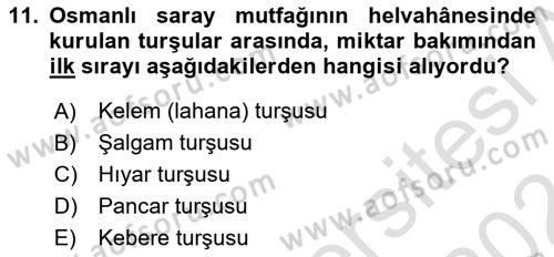 Türk Mutfak Kültürü Dersi 2023 - 2024 Yılı (Vize) Ara Sınav Soruları 11. Soru