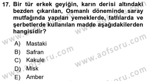 Türk Mutfak Kültürü Dersi 2023 - 2024 Yılı (Vize) Ara Sınav Soruları 17. Soru