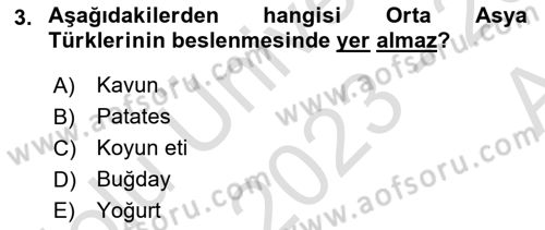 Türk Mutfak Kültürü Dersi 2023 - 2024 Yılı (Vize) Ara Sınav Soruları 3. Soru