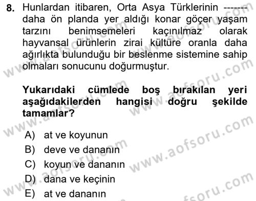 Türk Mutfak Kültürü Dersi 2023 - 2024 Yılı (Vize) Ara Sınav Soruları 8. Soru