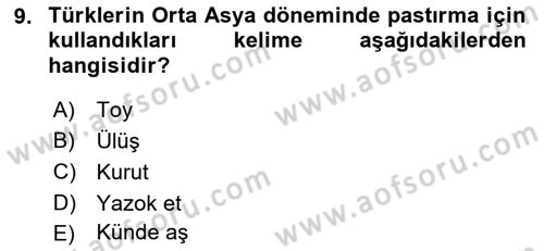 Türk Mutfak Kültürü Dersi 2023 - 2024 Yılı (Vize) Ara Sınav Soruları 9. Soru
