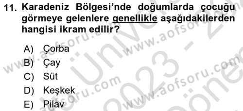 Türk Mutfak Kültürü Dersi 2023 - 2024 Yılı (Final) Dönem Sonu Sınav Soruları 11. Soru