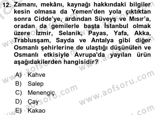 Türk Mutfak Kültürü Dersi 2023 - 2024 Yılı (Final) Dönem Sonu Sınav Soruları 12. Soru
