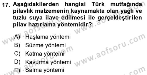 Türk Mutfak Kültürü Dersi 2023 - 2024 Yılı (Final) Dönem Sonu Sınav Soruları 17. Soru