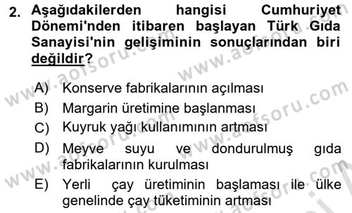 Türk Mutfak Kültürü Dersi 2023 - 2024 Yılı (Final) Dönem Sonu Sınav Soruları 2. Soru