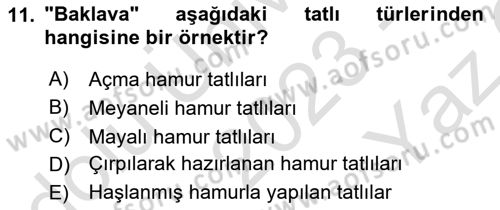 Türk Mutfak Kültürü Dersi 2023 - 2024 Yılı Yaz Okulu Sınav Soruları 11. Soru