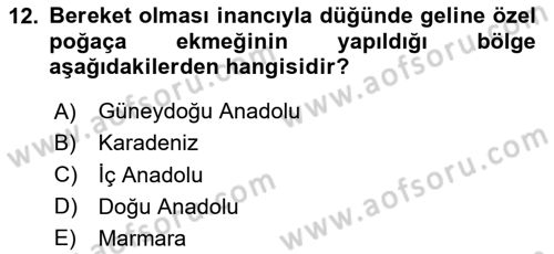 Türk Mutfak Kültürü Dersi 2023 - 2024 Yılı Yaz Okulu Sınav Soruları 12. Soru