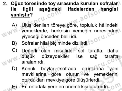Türk Mutfak Kültürü Dersi 2023 - 2024 Yılı Yaz Okulu Sınav Soruları 2. Soru