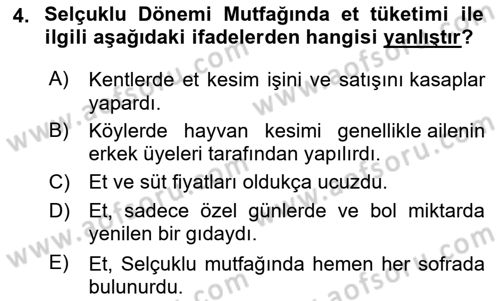 Türk Mutfak Kültürü Dersi 2023 - 2024 Yılı Yaz Okulu Sınav Soruları 4. Soru