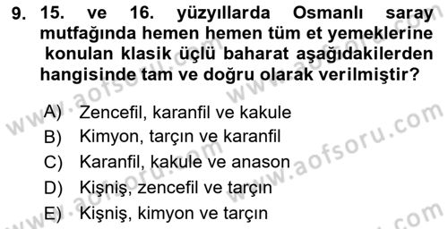 Türk Mutfak Kültürü Dersi 2023 - 2024 Yılı Yaz Okulu Sınav Soruları 9. Soru