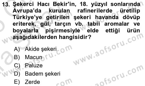Türk Mutfak Kültürü Dersi 2024 - 2025 Yılı (Vize) Ara Sınav Soruları 13. Soru