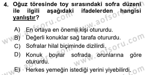 Türk Mutfak Kültürü Dersi 2024 - 2025 Yılı (Vize) Ara Sınav Soruları 4. Soru