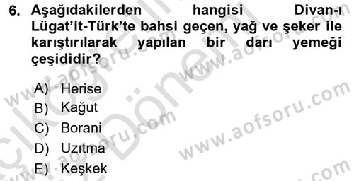 Türk Mutfak Kültürü Dersi 2024 - 2025 Yılı (Vize) Ara Sınav Soruları 6. Soru