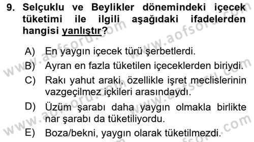 Türk Mutfak Kültürü Dersi 2024 - 2025 Yılı (Vize) Ara Sınav Soruları 9. Soru