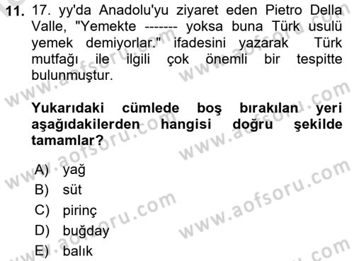 Türk Mutfak Kültürü Dersi 2024 - 2025 Yılı (Final) Dönem Sonu Sınav Soruları 11. Soru
