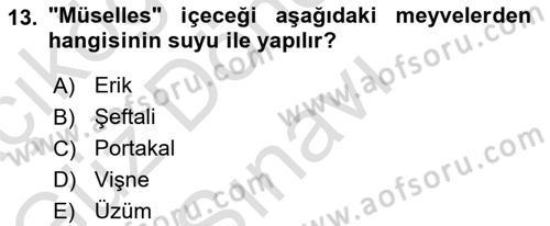Türk Mutfak Kültürü Dersi 2024 - 2025 Yılı (Final) Dönem Sonu Sınav Soruları 13. Soru