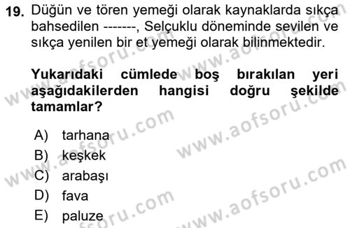 Türk Mutfak Kültürü Dersi 2024 - 2025 Yılı (Final) Dönem Sonu Sınav Soruları 19. Soru