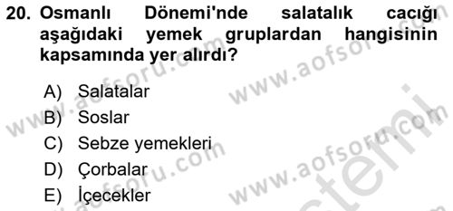 Türk Mutfak Kültürü Dersi 2024 - 2025 Yılı (Final) Dönem Sonu Sınav Soruları 20. Soru