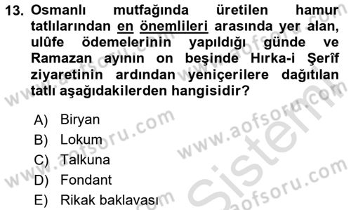 Türk Mutfak Kültürü Dersi 2024 - 2025 Yılı Yaz Okulu Sınav Soruları 13. Soru