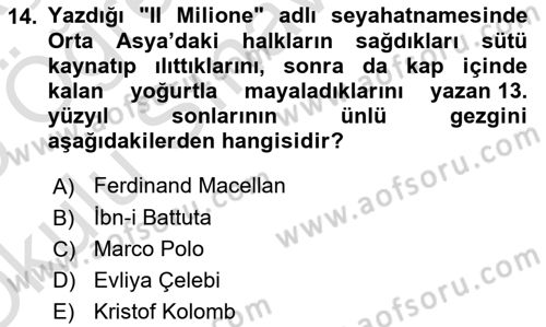 Türk Mutfak Kültürü Dersi 2024 - 2025 Yılı Yaz Okulu Sınav Soruları 14. Soru