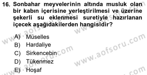 Türk Mutfak Kültürü Dersi 2024 - 2025 Yılı Yaz Okulu Sınav Soruları 16. Soru
