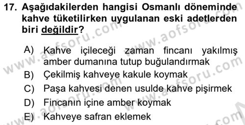 Türk Mutfak Kültürü Dersi 2024 - 2025 Yılı Yaz Okulu Sınav Soruları 17. Soru
