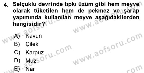 Türk Mutfak Kültürü Dersi 2024 - 2025 Yılı Yaz Okulu Sınav Soruları 4. Soru