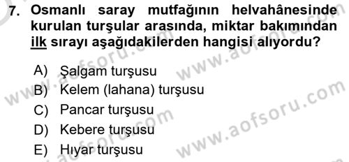 Türk Mutfak Kültürü Dersi 2024 - 2025 Yılı Yaz Okulu Sınav Soruları 7. Soru