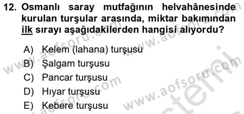 Türk Mutfak Kültürü Dersi 2025 - 2026 Yılı (Vize) Ara Sınav Soruları 12. Soru