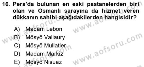Türk Mutfak Kültürü Dersi 2025 - 2026 Yılı (Vize) Ara Sınav Soruları 16. Soru
