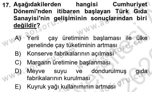 Türk Mutfak Kültürü Dersi 2025 - 2026 Yılı (Vize) Ara Sınav Soruları 17. Soru