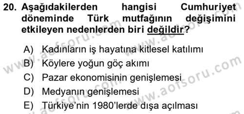 Türk Mutfak Kültürü Dersi 2025 - 2026 Yılı (Vize) Ara Sınav Soruları 20. Soru