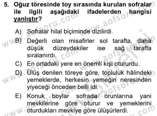 Türk Mutfak Kültürü Dersi 2025 - 2026 Yılı (Vize) Ara Sınav Soruları 5. Soru