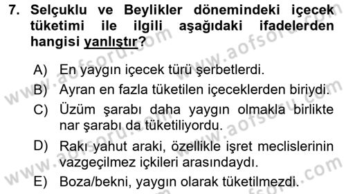 Türk Mutfak Kültürü Dersi 2025 - 2026 Yılı (Vize) Ara Sınav Soruları 7. Soru