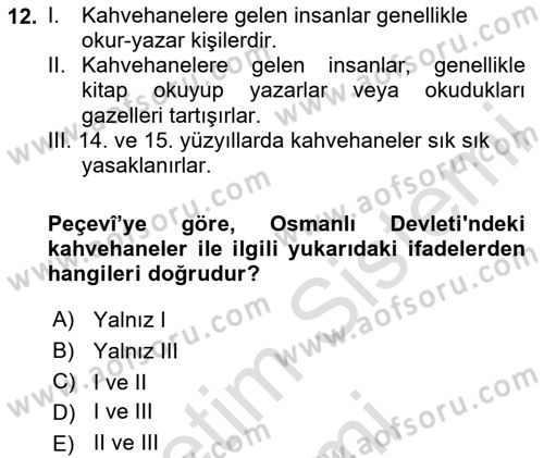 Türk Mutfak Kültürü Dersi 2025 - 2026 Yılı (Final) Dönem Sonu Sınav Soruları 12. Soru