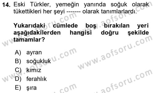 Türk Mutfak Kültürü Dersi 2025 - 2026 Yılı (Final) Dönem Sonu Sınav Soruları 14. Soru