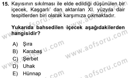 Türk Mutfak Kültürü Dersi 2025 - 2026 Yılı (Final) Dönem Sonu Sınav Soruları 15. Soru