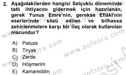 Türk Mutfak Kültürü Dersi 2025 - 2026 Yılı (Final) Dönem Sonu Sınav Soruları 2. Soru