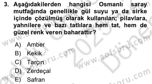 Türk Mutfak Kültürü Dersi 2025 - 2026 Yılı (Final) Dönem Sonu Sınav Soruları 3. Soru