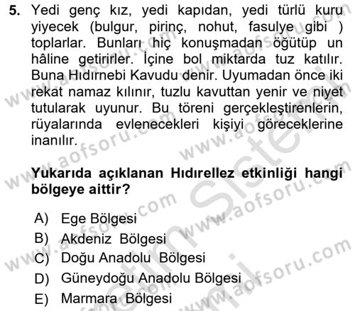 Türk Mutfak Kültürü Dersi 2025 - 2026 Yılı (Final) Dönem Sonu Sınav Soruları 5. Soru