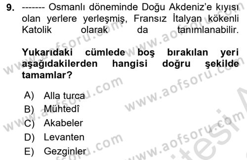 Türk Mutfak Kültürü Dersi 2025 - 2026 Yılı (Final) Dönem Sonu Sınav Soruları 9. Soru