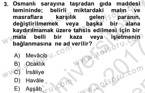 Osmanlı Mutfağı Dersi 2016 - 2017 Yılı (Final) Dönem Sonu Sınav Soruları 3. Soru