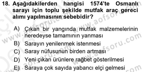 Osmanlı Mutfağı Dersi 2017 - 2018 Yılı 3 Ders Sınav Soruları 18. Soru