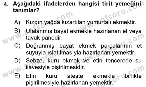 Osmanlı Mutfağı Dersi 2017 - 2018 Yılı (Final) Dönem Sonu Sınav Soruları 4. Soru