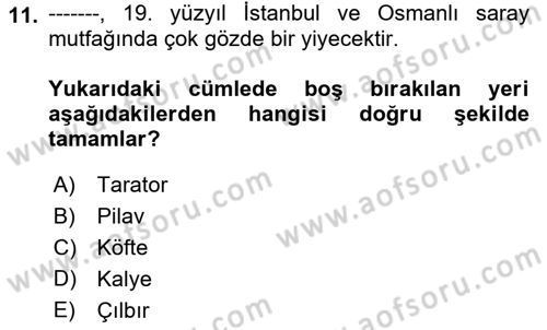 Osmanlı Mutfağı Dersi 2018 - 2019 Yılı (Vize) Ara Sınav Soruları 11. Soru